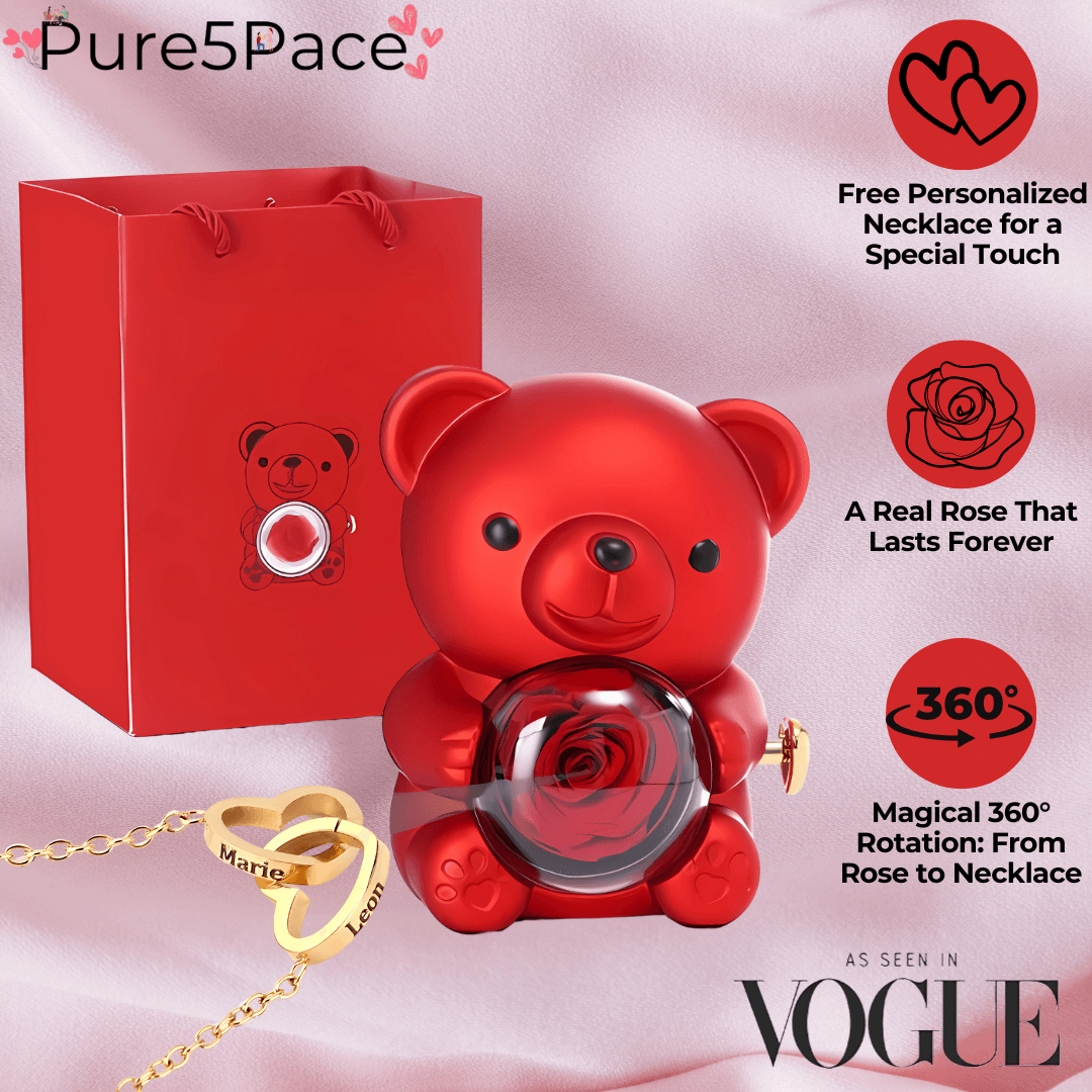 ForeverBear™ Heart Necklace & Eternal Rose – Personalized Jewelry Gift