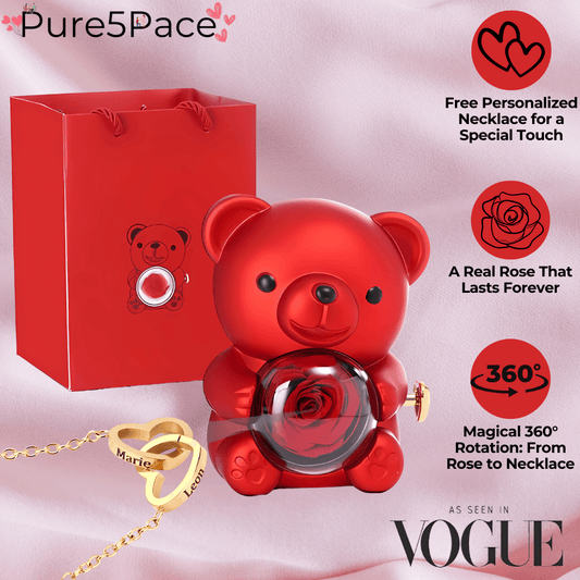 ForeverBear™ Heart Necklace & Eternal Rose – Personalized Jewelry Gift