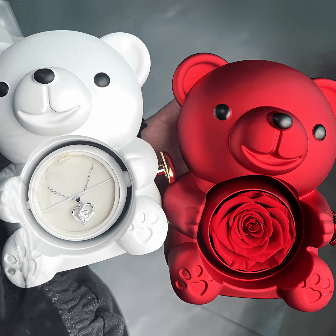 ForeverBear™ Heart Necklace & Eternal Rose – Personalized Jewelry Gift