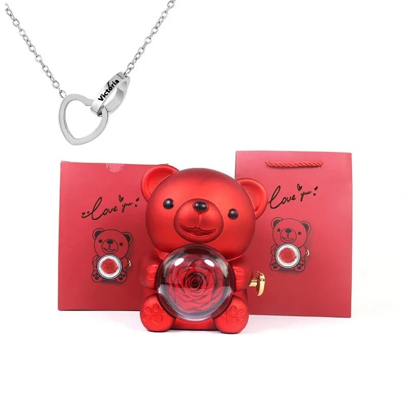 ForeverBear™ Heart Necklace & Eternal Rose – Personalized Jewelry Gift
