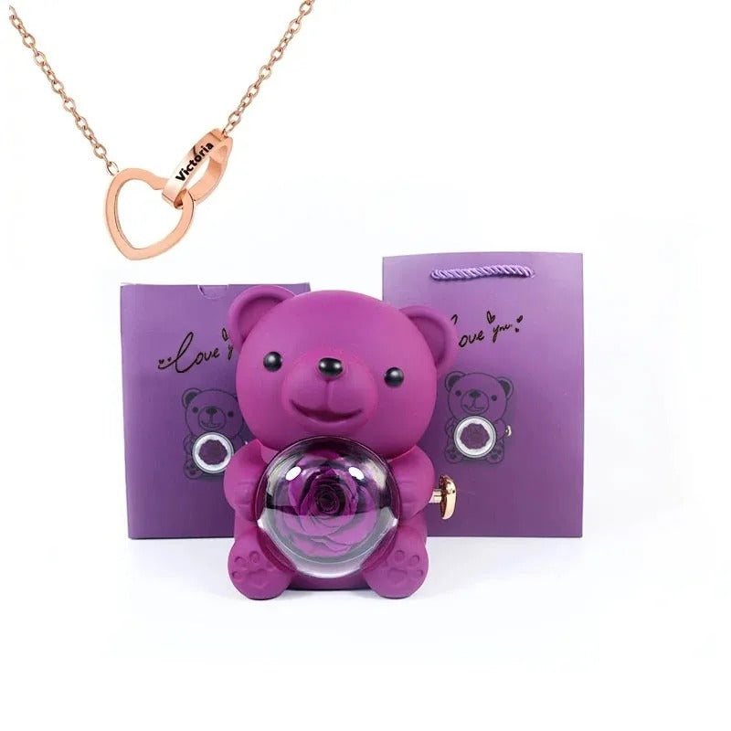 ForeverBear™ Heart Necklace & Eternal Rose – Personalized Jewelry Gift