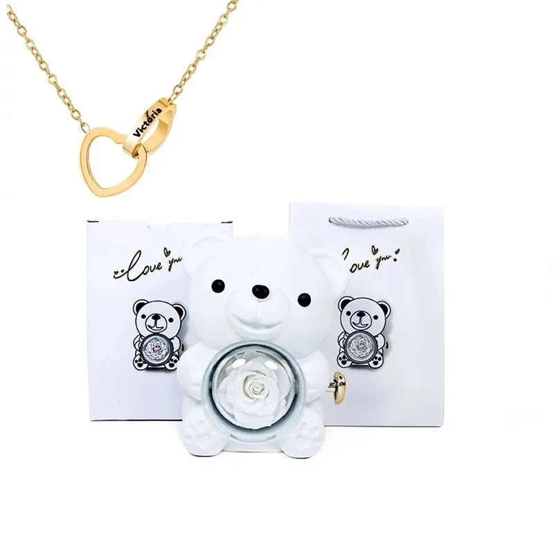 ForeverBear™ Heart Necklace & Eternal Rose – Personalized Jewelry Gift