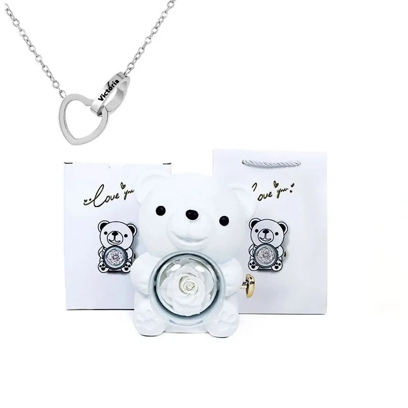 ForeverBear™ Heart Necklace & Eternal Rose – Personalized Jewelry Gift