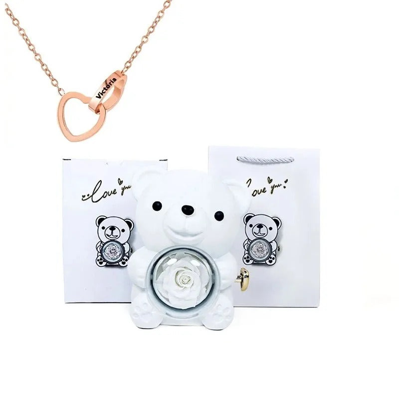 ForeverBear™ Heart Necklace & Eternal Rose – Personalized Jewelry Gift