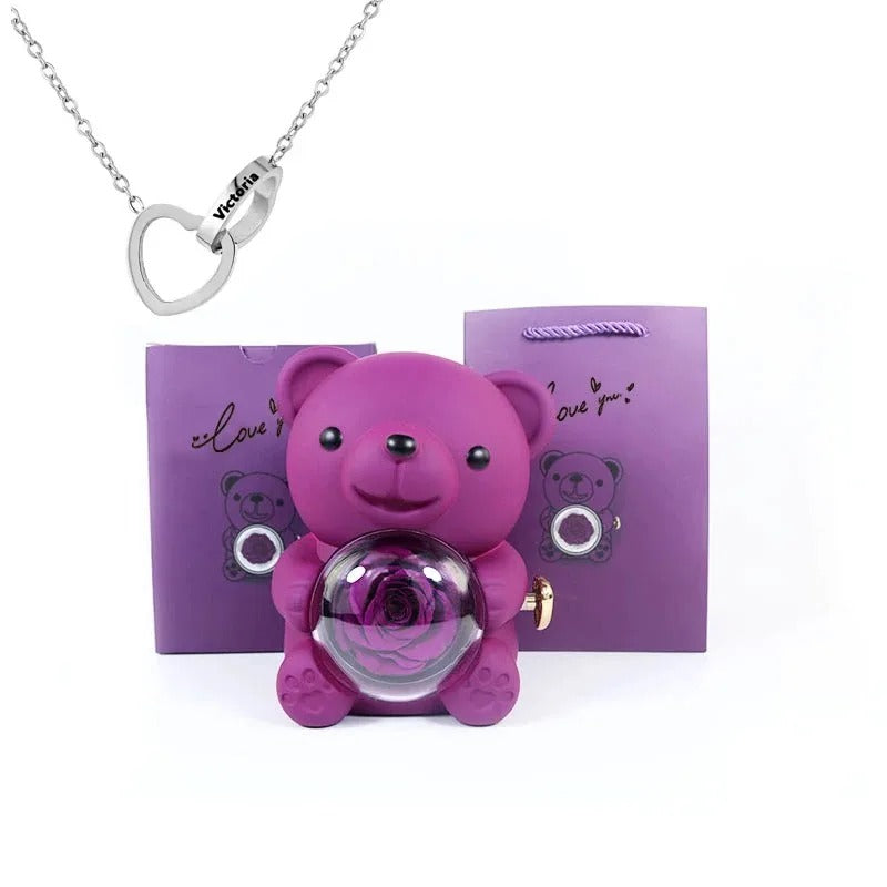 ForeverBear™ Heart Necklace & Eternal Rose – Personalized Jewelry Gift