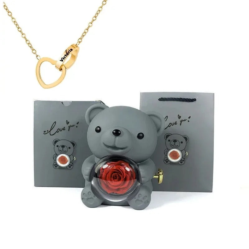 ForeverBear™ Heart Necklace & Eternal Rose – Personalized Jewelry Gift