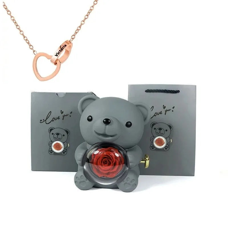 ForeverBear™ Heart Necklace & Eternal Rose – Personalized Jewelry Gift