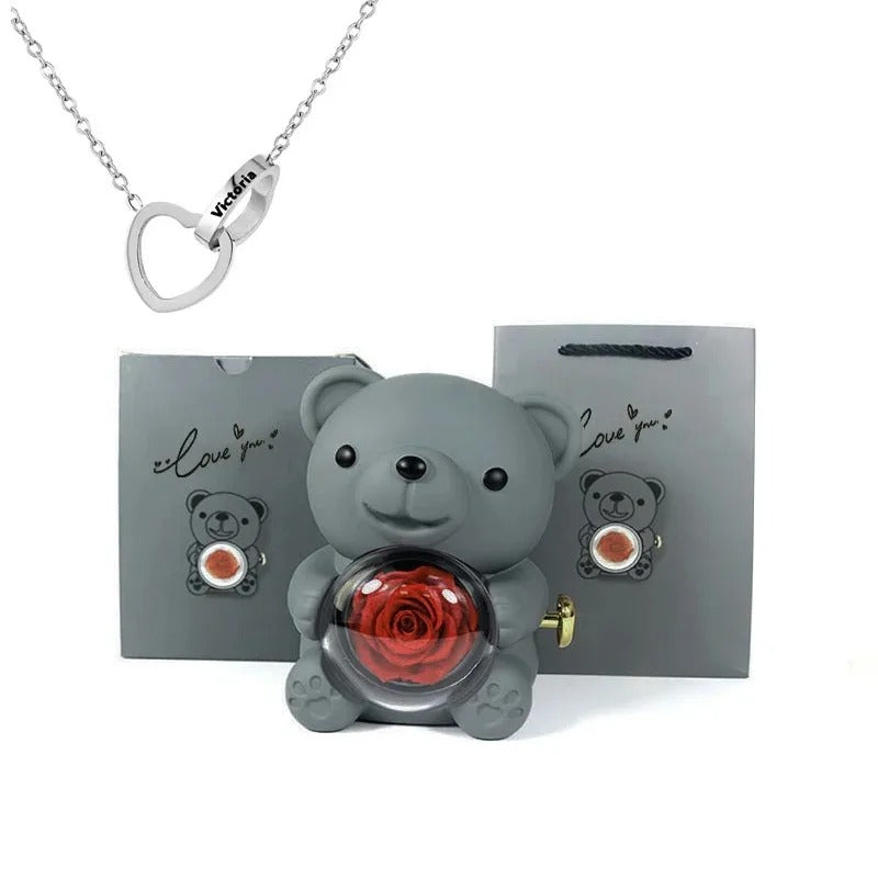 ForeverBear™ Heart Necklace & Eternal Rose – Personalized Jewelry Gift