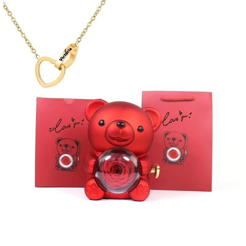 ForeverBear™ Heart Necklace & Eternal Rose – Personalized Jewelry Gift