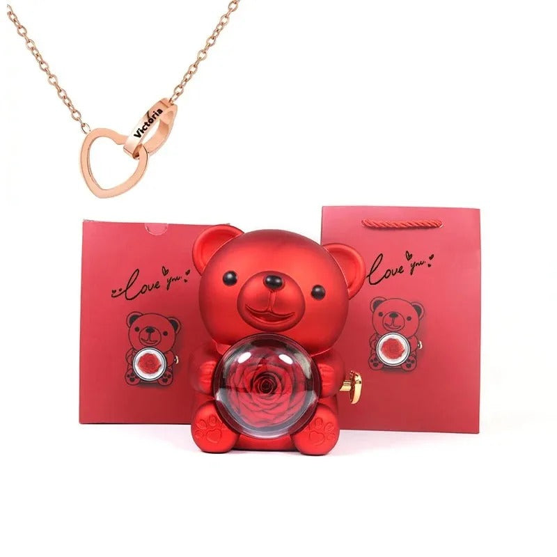 ForeverBear™ Heart Necklace & Eternal Rose – Personalized Jewelry Gift