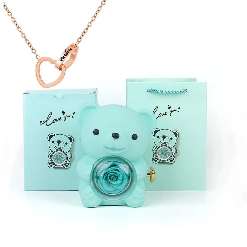 ForeverBear™ Heart Necklace & Eternal Rose – Personalized Jewelry Gift