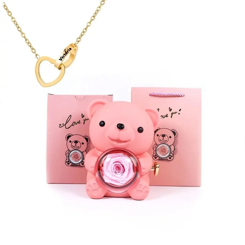 ForeverBear™ Heart Necklace & Eternal Rose – Personalized Jewelry Gift