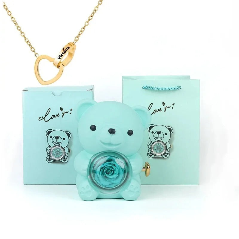 ForeverBear™ Heart Necklace & Eternal Rose – Personalized Jewelry Gift