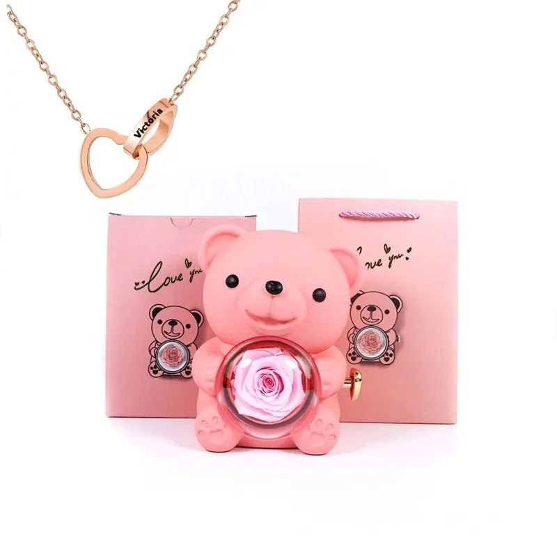 ForeverBear™ Heart Necklace & Eternal Rose – Personalized Jewelry Gift