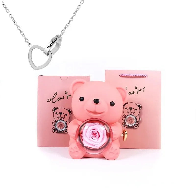 ForeverBear™ Heart Necklace & Eternal Rose – Personalized Jewelry Gift