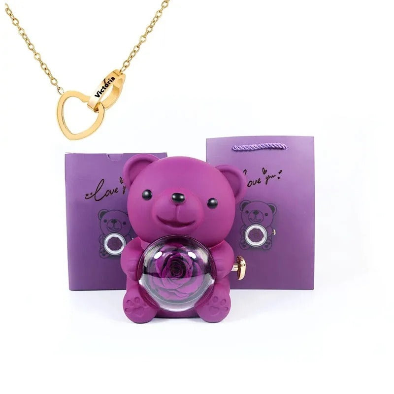ForeverBear™ Heart Necklace & Eternal Rose – Personalized Jewelry Gift